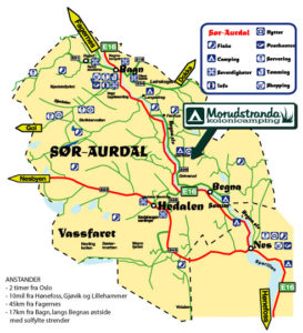Kart til Morudstranda i Sør-Valdres